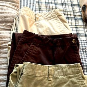 Set of three L.L. Bean capris. Khaki dark brown and green.